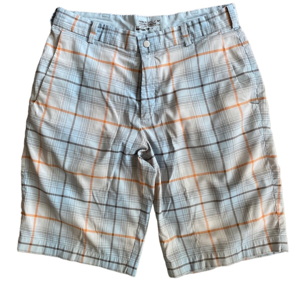 Nike Men’s Plaid Athletic Shorts - White, Light Blue & Orange